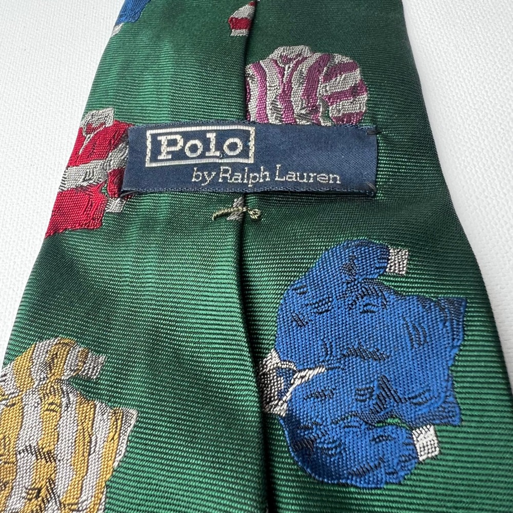 Polo Ralph Lauren Mens Green Rugby Jersey Motif Silk Necktie Hand Made